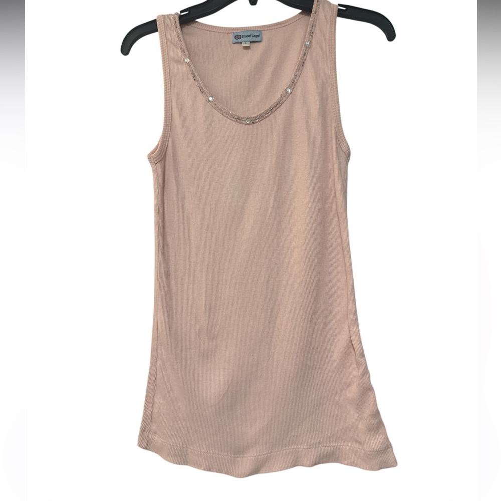Street Legal Pink Tank Top Sleeveless Style Jewel Rhinestone 💎 Embellished Sz L